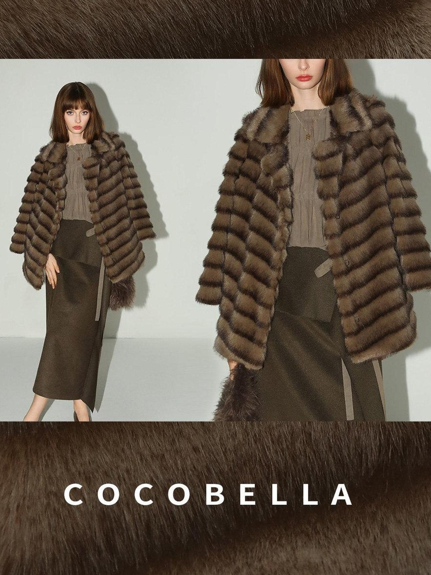 COCOBELLA Soft Faux Fur Horizontal Panel Loose Fit Long Sleeve Women Outerwear Coats