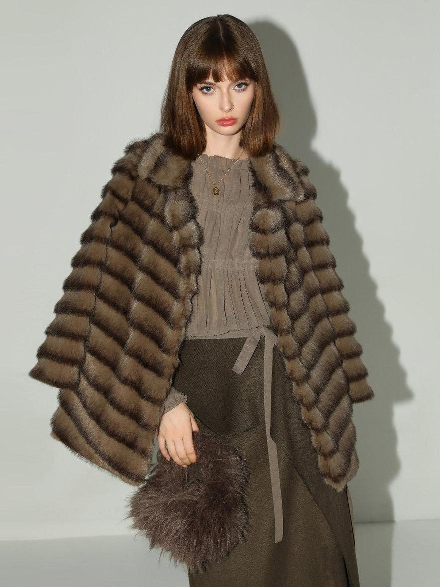 COCOBELLA Soft Faux Fur Horizontal Panel Loose Fit Long Sleeve Women Outerwear Coats