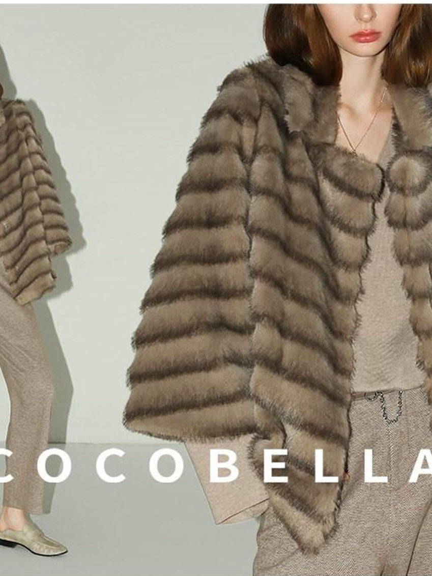 COCOBELLA Soft Faux Fur Horizontal Panel Loose Fit Long Sleeve Women Outerwear Coats