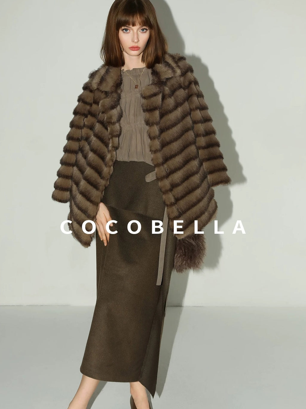 COCOBELLA Soft Faux Fur Horizontal Panel Loose Fit Long Sleeve Women Outerwear Coats