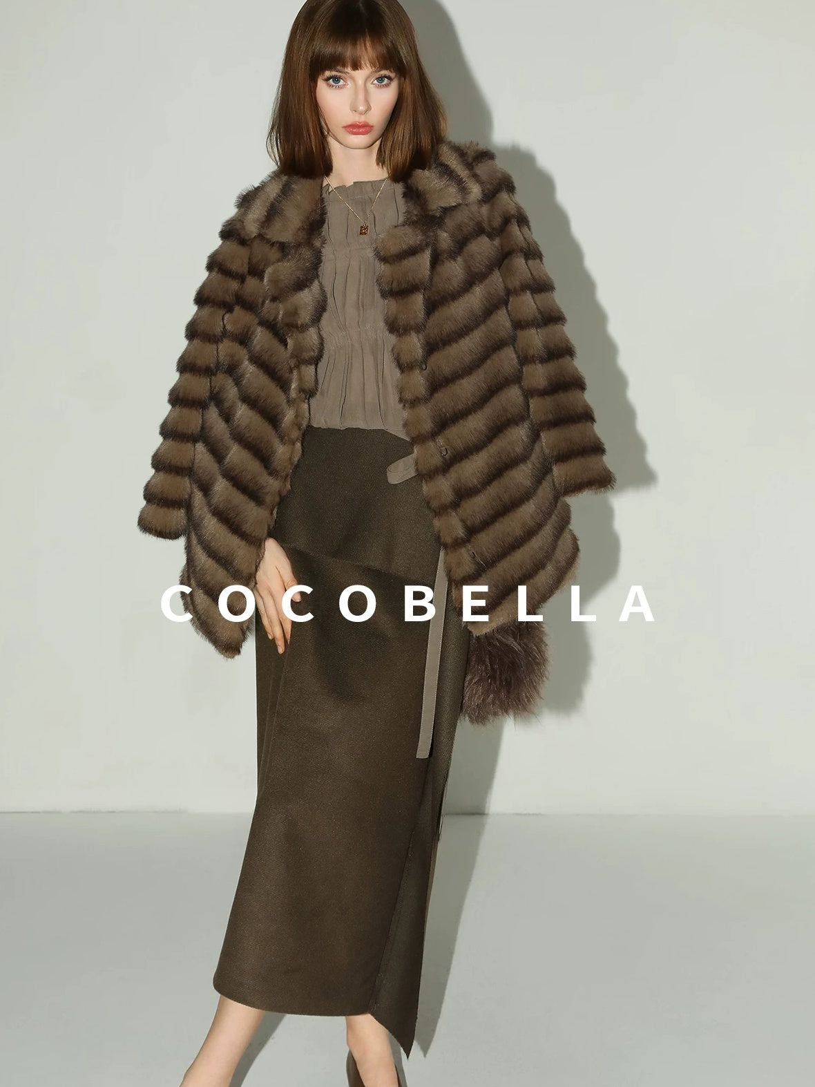 COCOBELLA Soft Faux Fur Horizontal Panel Loose Fit Long Sleeve Women Outerwear Coats