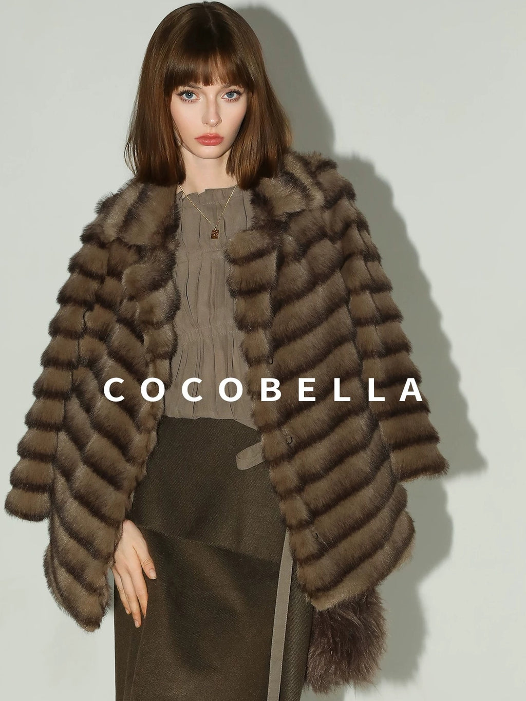 COCOBELLA Soft Faux Fur Horizontal Panel Loose Fit Long Sleeve Women Outerwear Coats