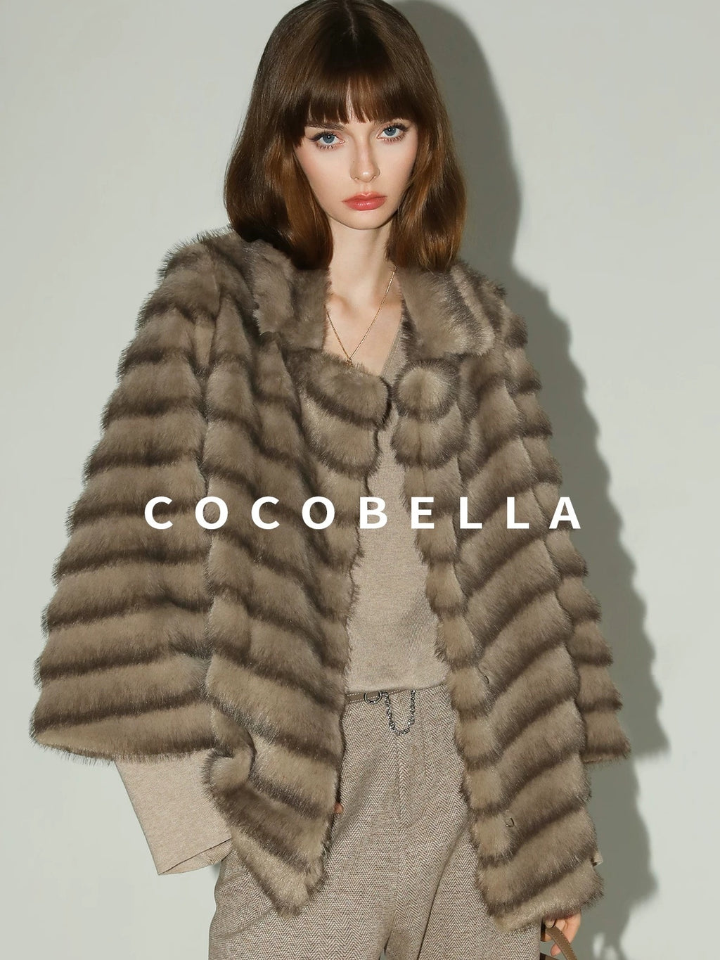 COCOBELLA Soft Faux Fur Horizontal Panel Loose Fit Long Sleeve Women Outerwear Coats