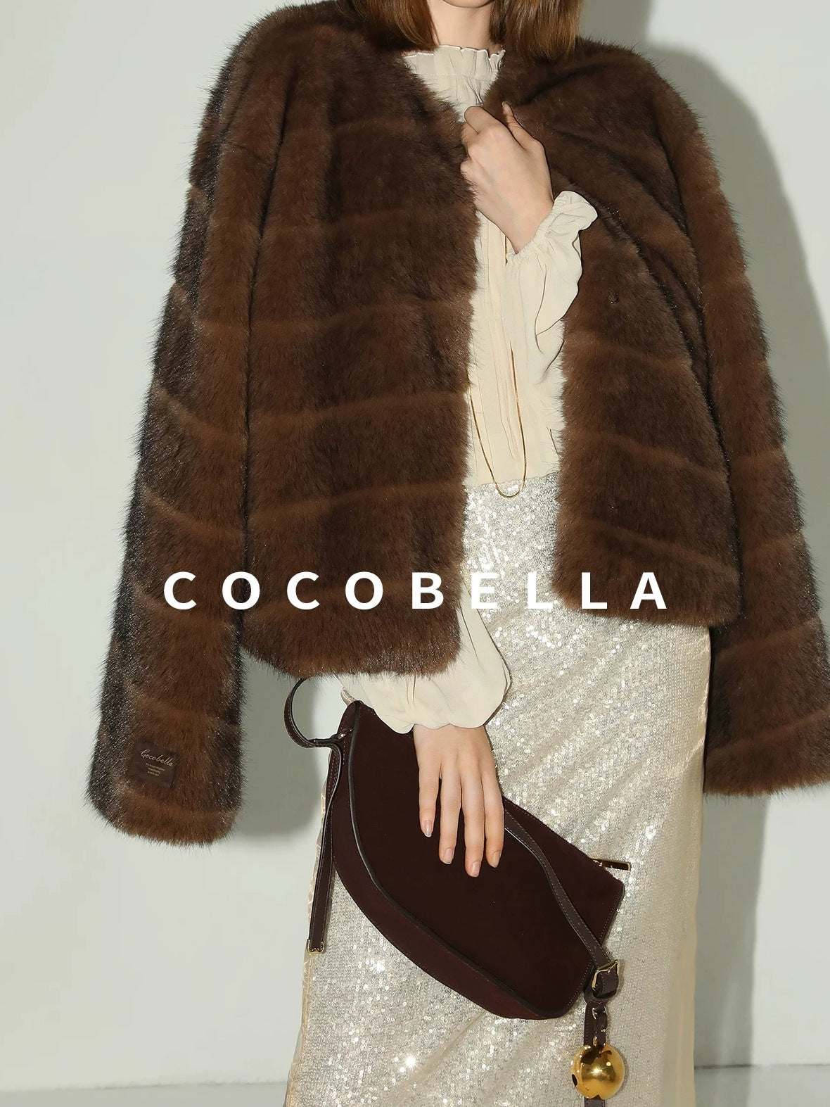 COCOBELLA Soft Faux Fur Short Coat Standard Fit Women Coffee Brown Polyester Jackets