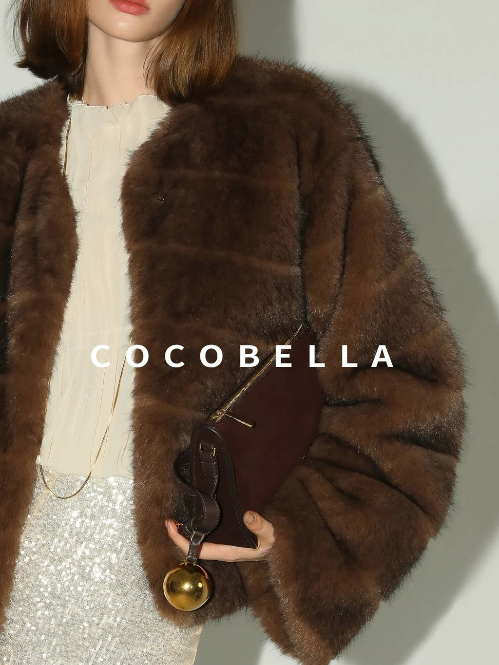 COCOBELLA Soft Faux Fur Short Coat Standard Fit Women Coffee Brown Polyester Jackets