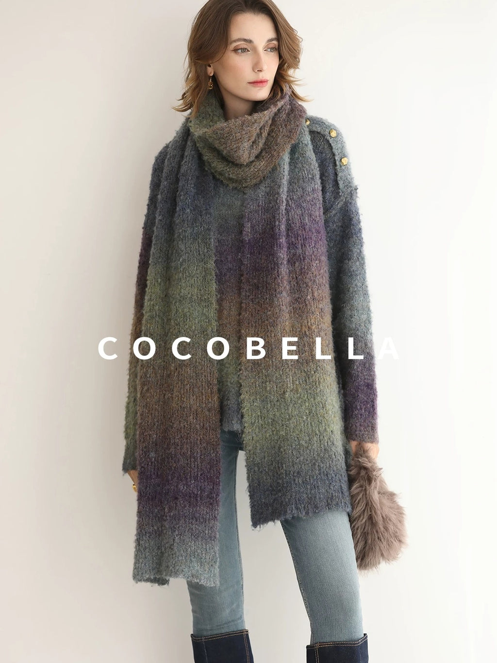 COCOBELLA Soft Gradient Pullover Straight Fit Commuter Long Sleeve Crew Neck Women Sweater