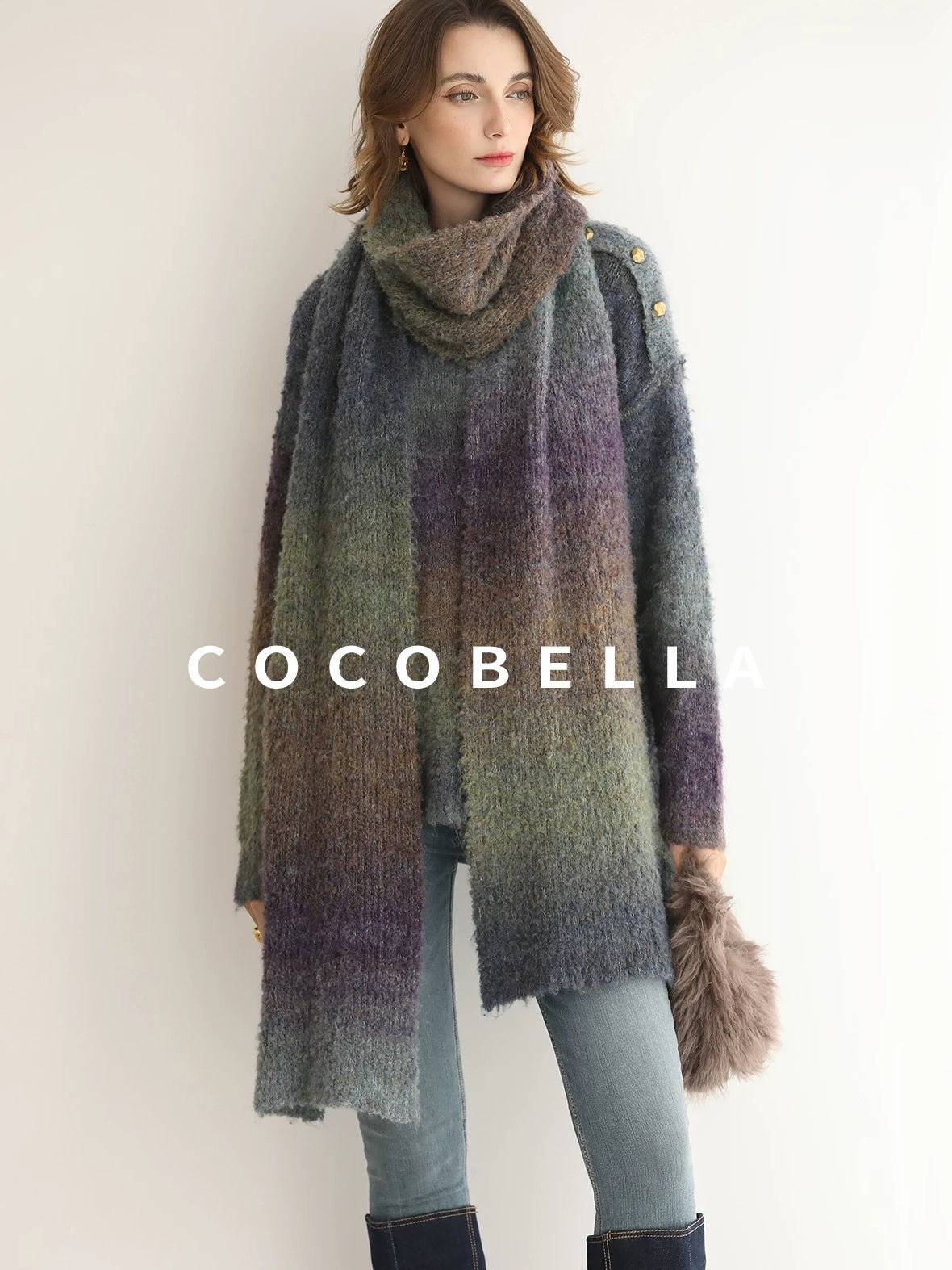 COCOBELLA Soft Gradient Pullover Straight Fit Commuter Long Sleeve Crew Neck Women Sweater