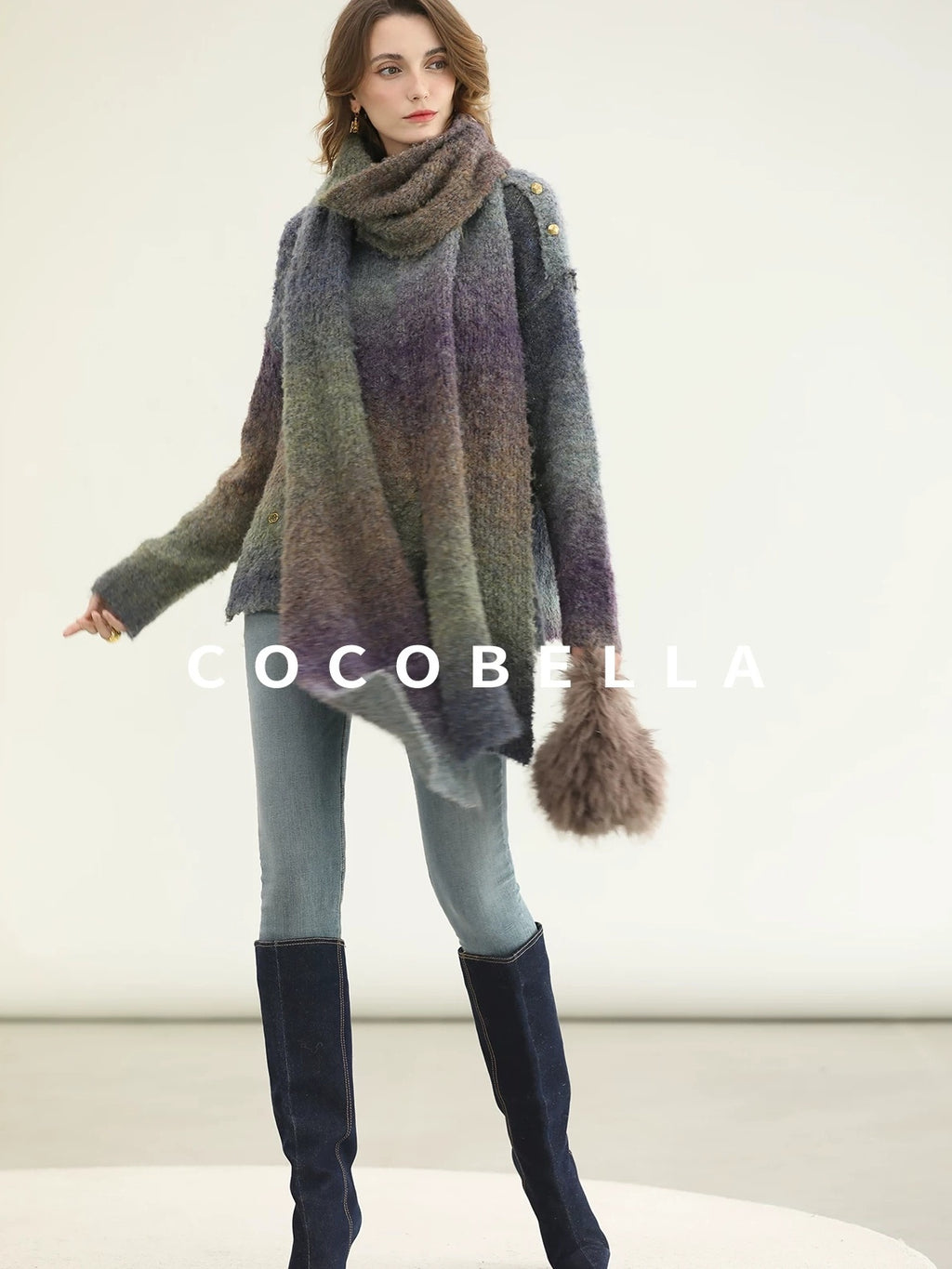 COCOBELLA Soft Gradient Pullover Straight Fit Commuter Long Sleeve Crew Neck Women Sweater
