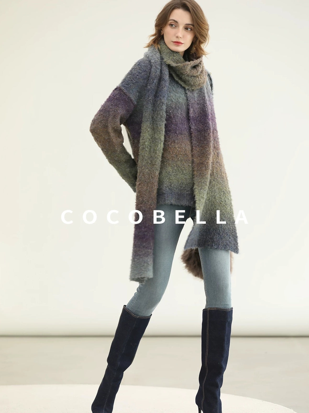 COCOBELLA Soft Gradient Pullover Straight Fit Commuter Long Sleeve Crew Neck Women Sweater