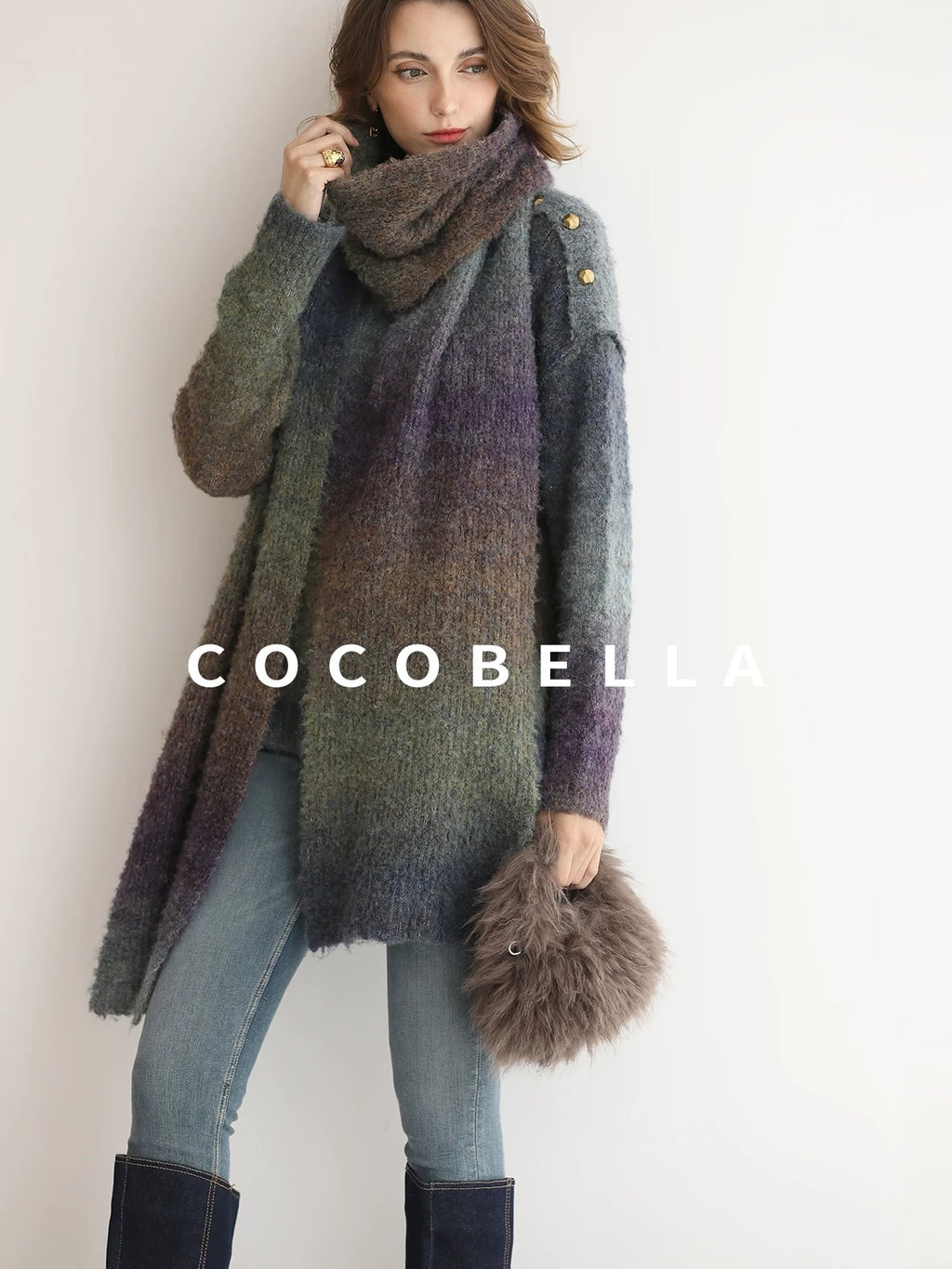 COCOBELLA Soft Gradient Pullover Straight Fit Commuter Long Sleeve Crew Neck Women Sweater