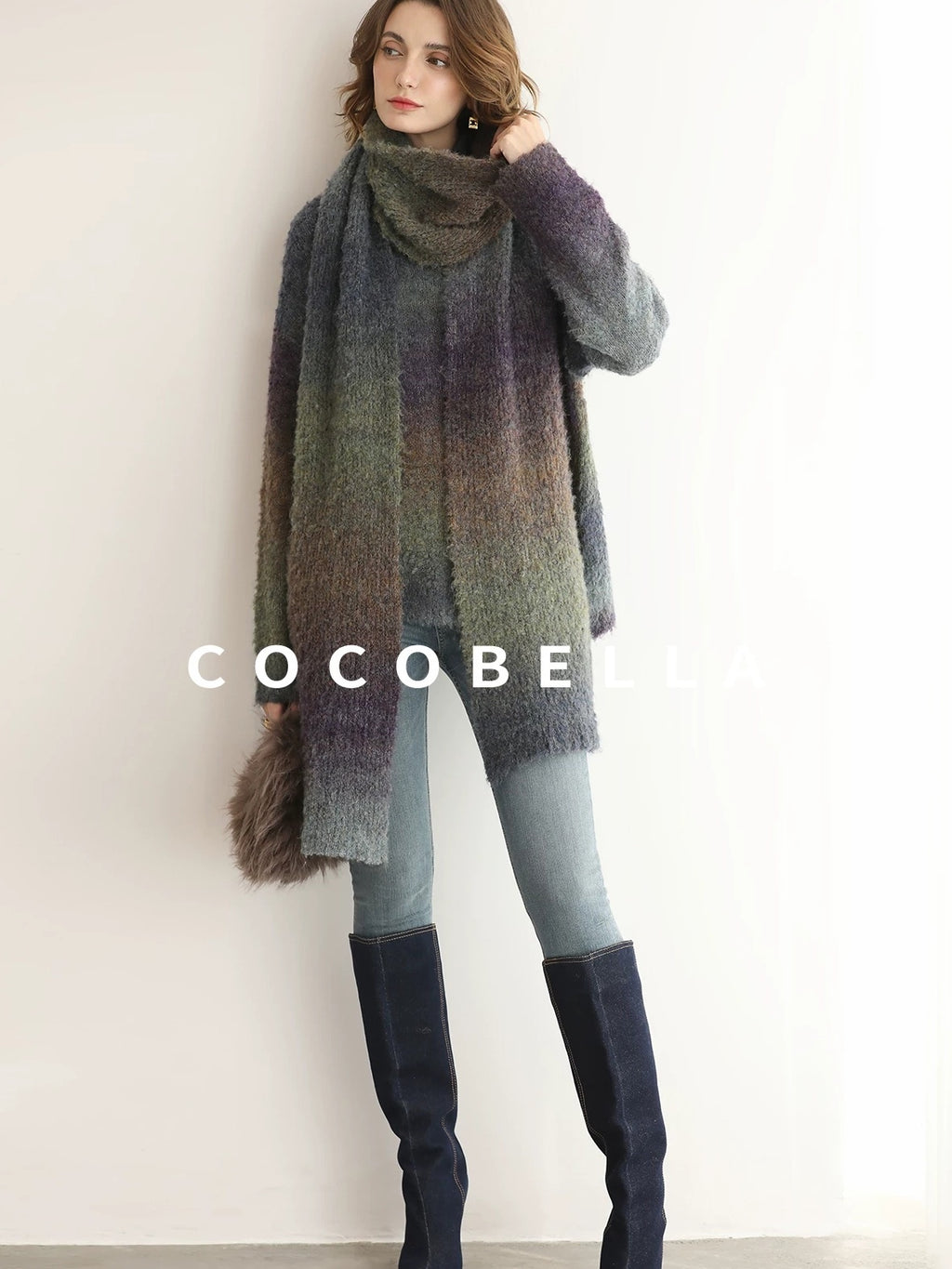 COCOBELLA Soft Gradient Pullover Straight Fit Commuter Long Sleeve Crew Neck Women Sweater