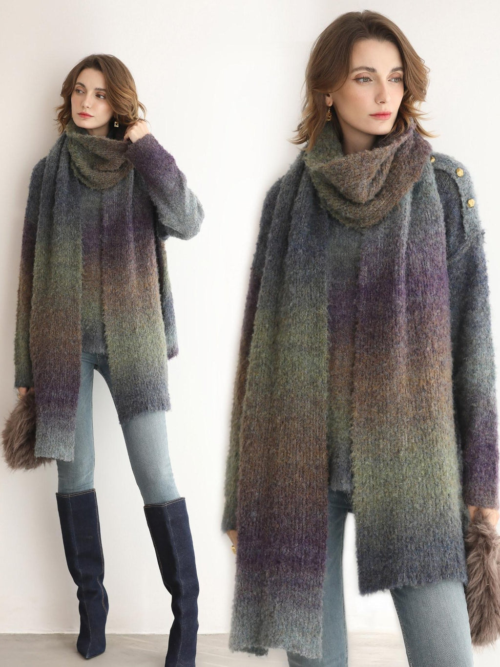 COCOBELLA Soft Gradient Pullover Straight Fit Commuter Long Sleeve Crew Neck Women Sweater