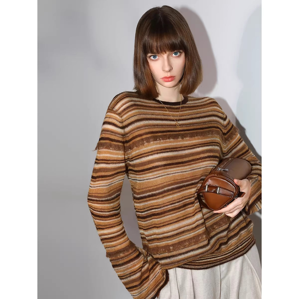 COCOBELLA_Soft_Jacquard_Lurex_Crewneck_Casual_Regular_Fit_Women_Striped_Knit_Sweater_MISSTT