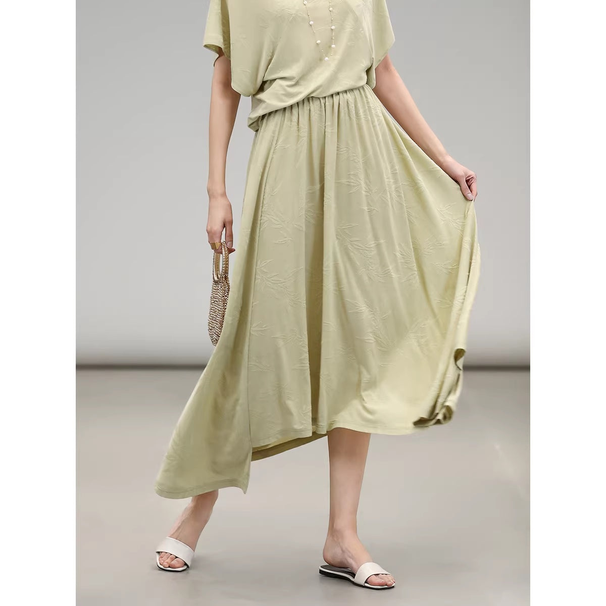 COCOBELLA_Soft_Jacquard_Patchwork_Batwing_Short_Sleeve_Loose_V_Neck_Ladies_Commuter_Shirts_MISSTT