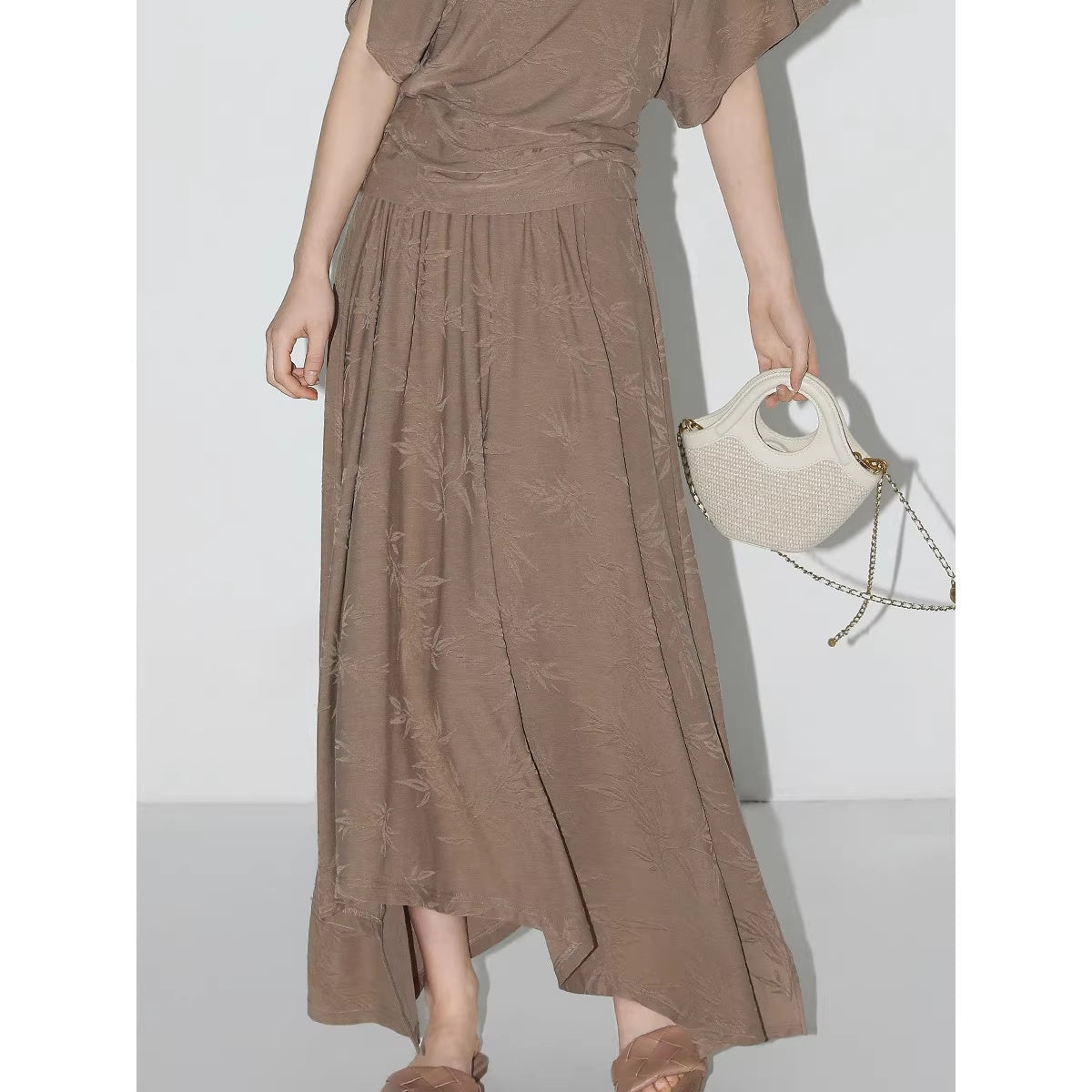 COCOBELLA_Soft_Jacquard_Patchwork_Batwing_Short_Sleeve_Loose_V_Neck_Ladies_Commuter_Shirts_MISSTT