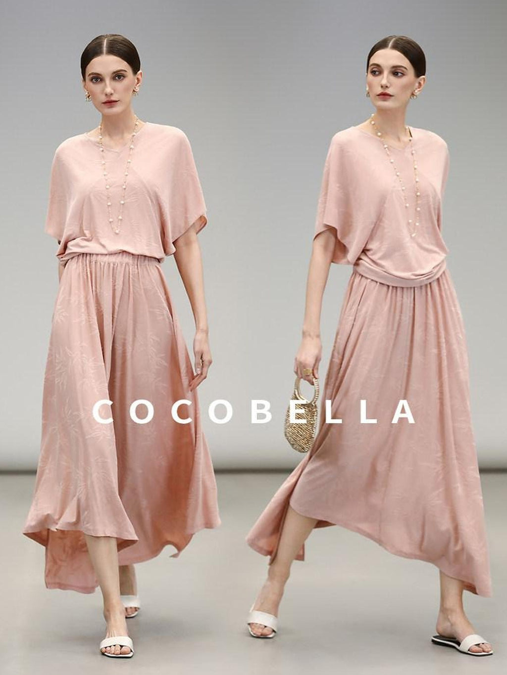 COCOBELLA Soft Jacquard Patchwork Batwing Short Sleeve Loose V Neck Ladies Commuter Shirts