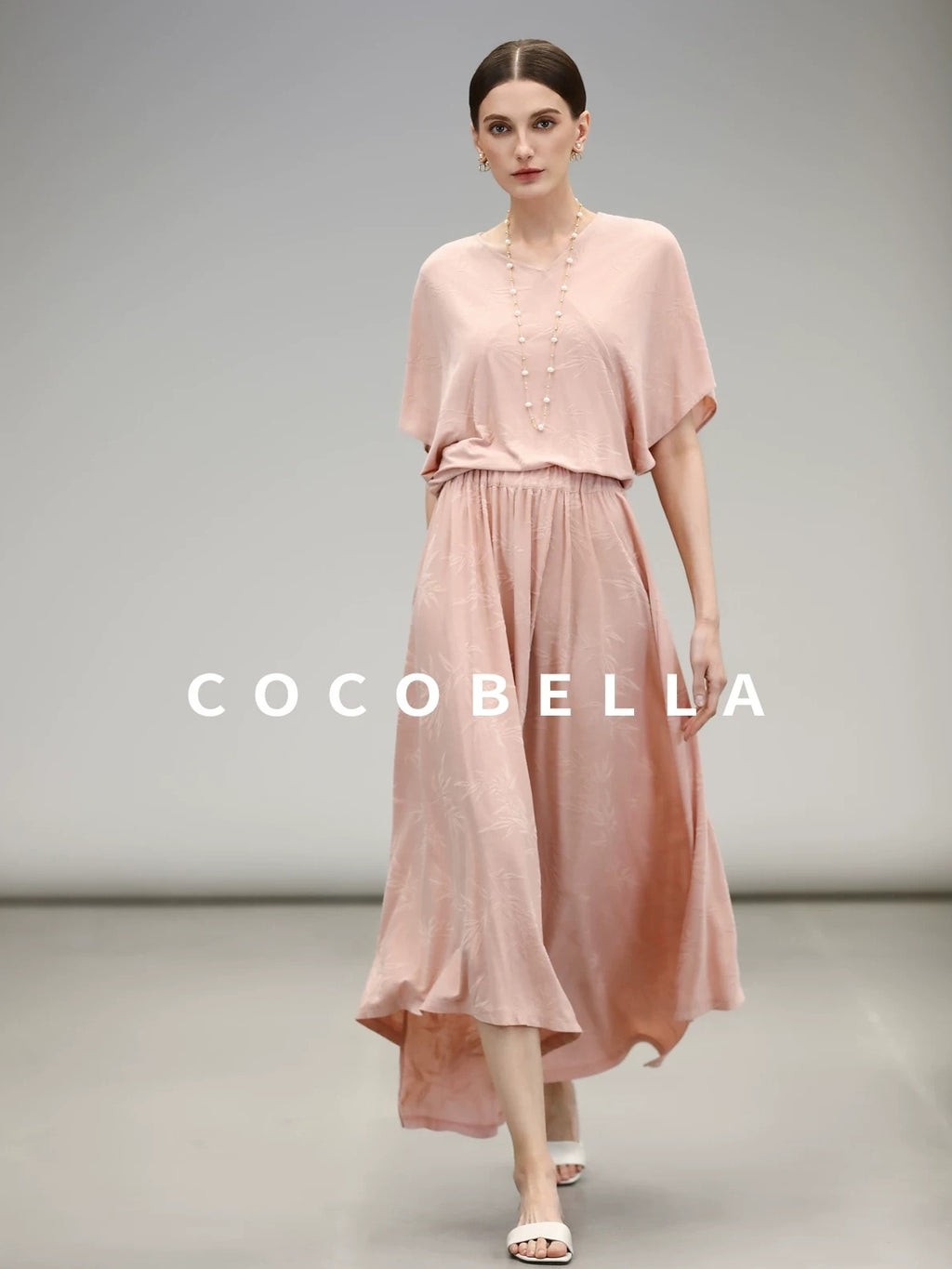 COCOBELLA Soft Jacquard Patchwork Batwing Short Sleeve Loose V Neck Ladies Commuter Shirts