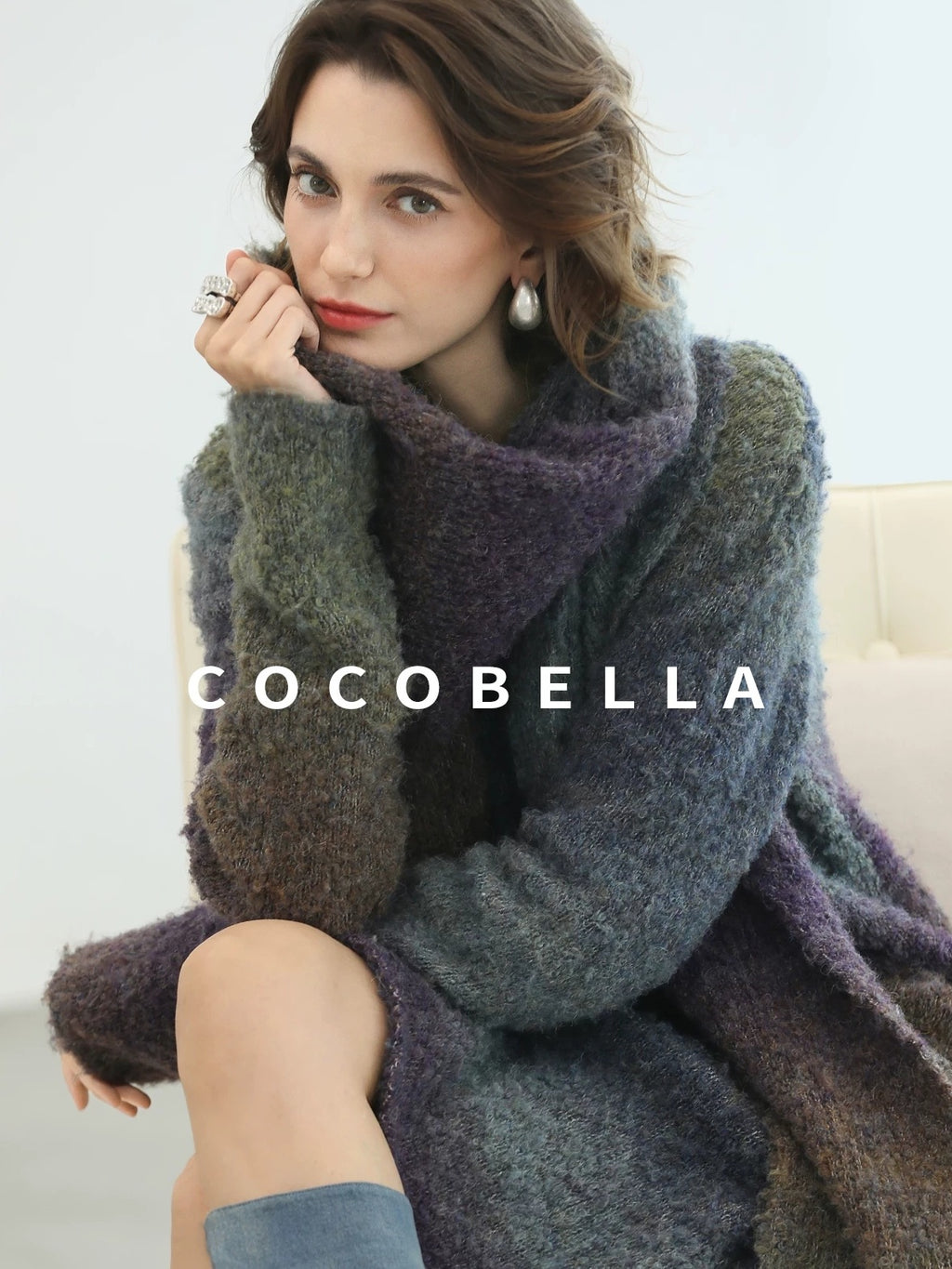 COCOBELLA Soft Knit Relaxed Waist H Silhouette Women Office Long Sleeve Round Neck Dresses