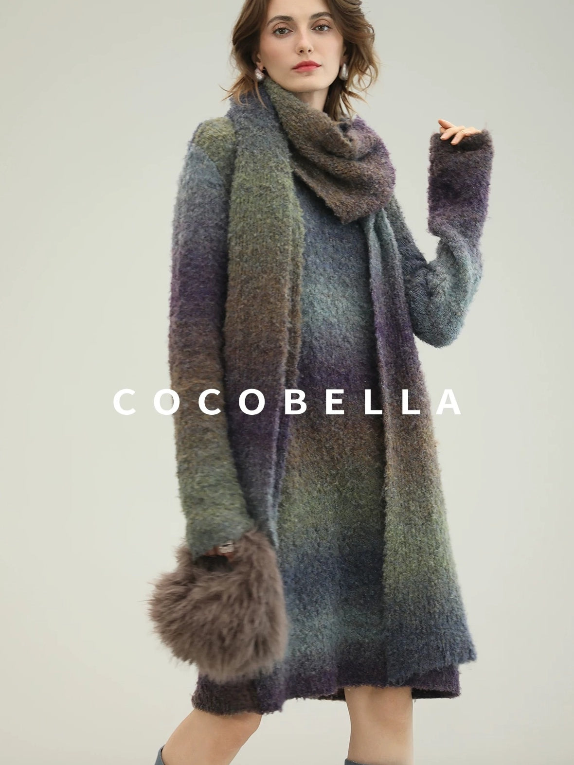 COCOBELLA Soft Knit Relaxed Waist H Silhouette Women Office Long Sleeve Round Neck Dresses