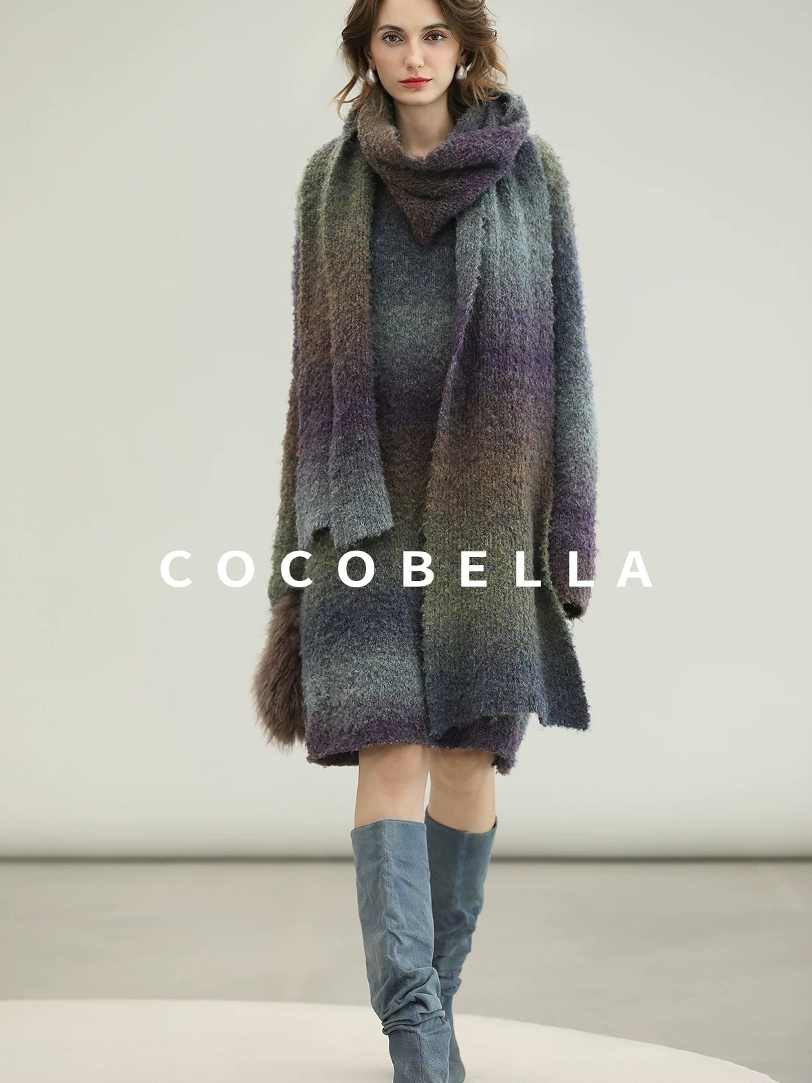 COCOBELLA Soft Knit Relaxed Waist H Silhouette Women Office Long Sleeve Round Neck Dresses