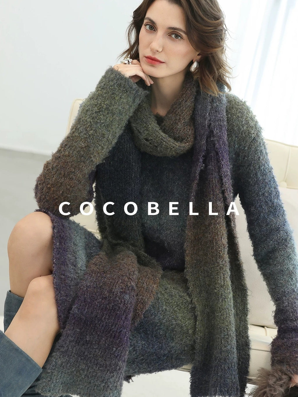 COCOBELLA Soft Knit Relaxed Waist H Silhouette Women Office Long Sleeve Round Neck Dresses