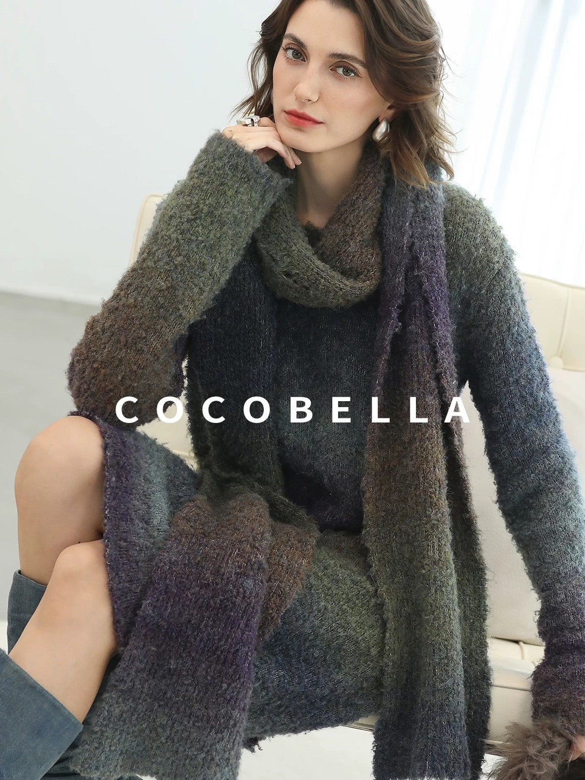 COCOBELLA Soft Knit Relaxed Waist H Silhouette Women Office Long Sleeve Round Neck Dresses