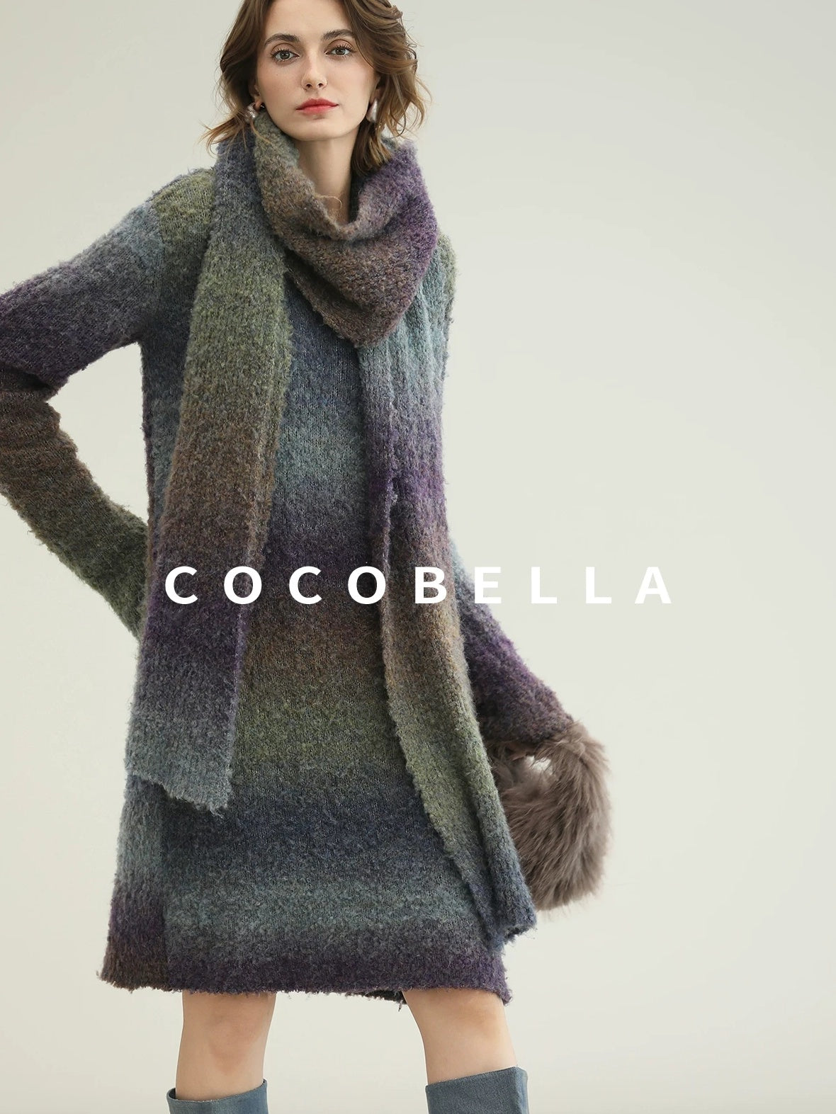 COCOBELLA Soft Knit Relaxed Waist H Silhouette Women Office Long Sleeve Round Neck Dresses