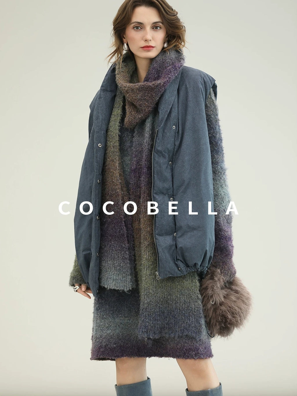 COCOBELLA Soft Knit Relaxed Waist H Silhouette Women Office Long Sleeve Round Neck Dresses