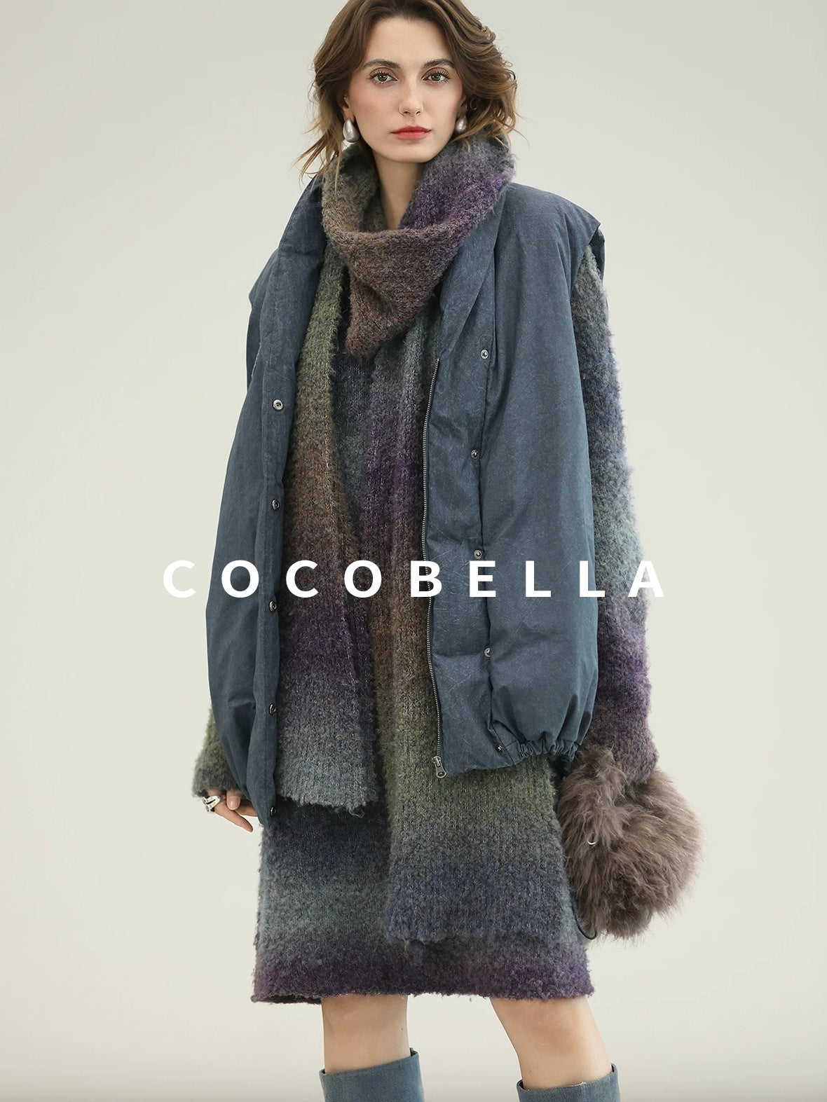 COCOBELLA Soft Knit Relaxed Waist H Silhouette Women Office Long Sleeve Round Neck Dresses