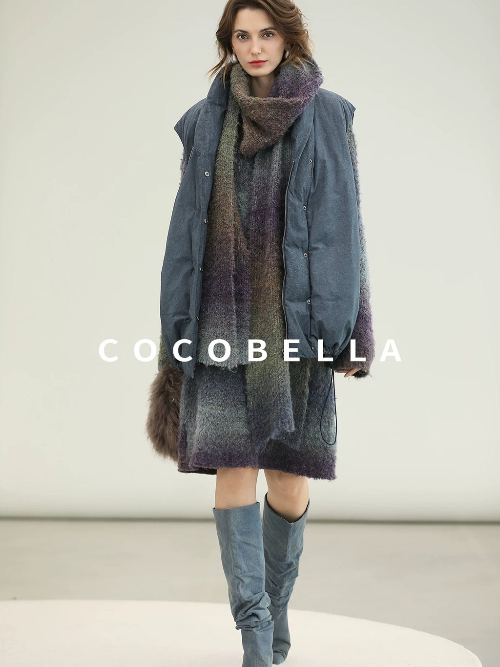 COCOBELLA Soft Knit Relaxed Waist H Silhouette Women Office Long Sleeve Round Neck Dresses