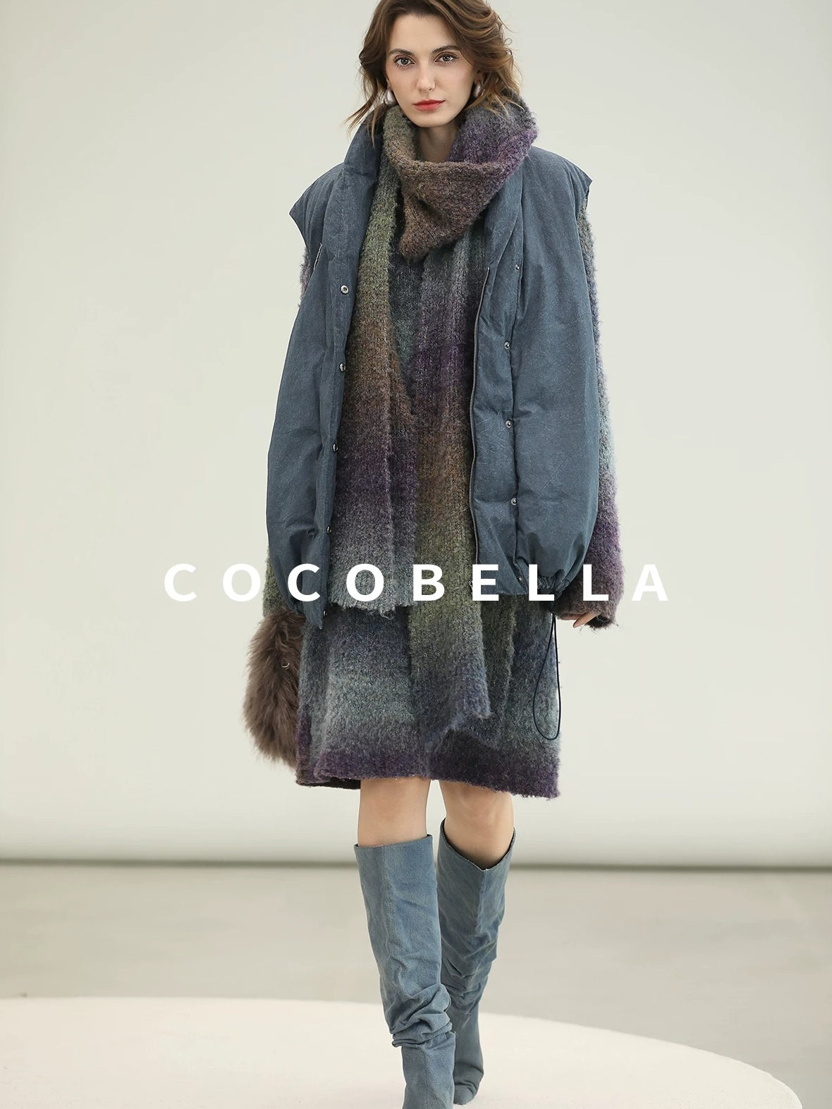 COCOBELLA Soft Knit Relaxed Waist H Silhouette Women Office Long Sleeve Round Neck Dresses