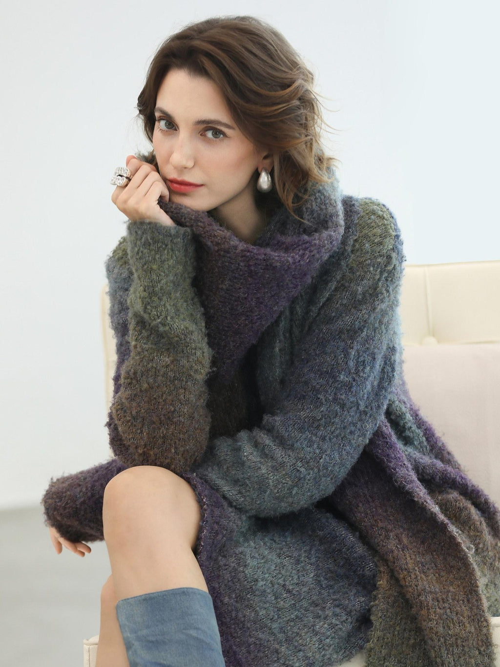 COCOBELLA Soft Knit Relaxed Waist H Silhouette Women Office Long Sleeve Round Neck Dresses