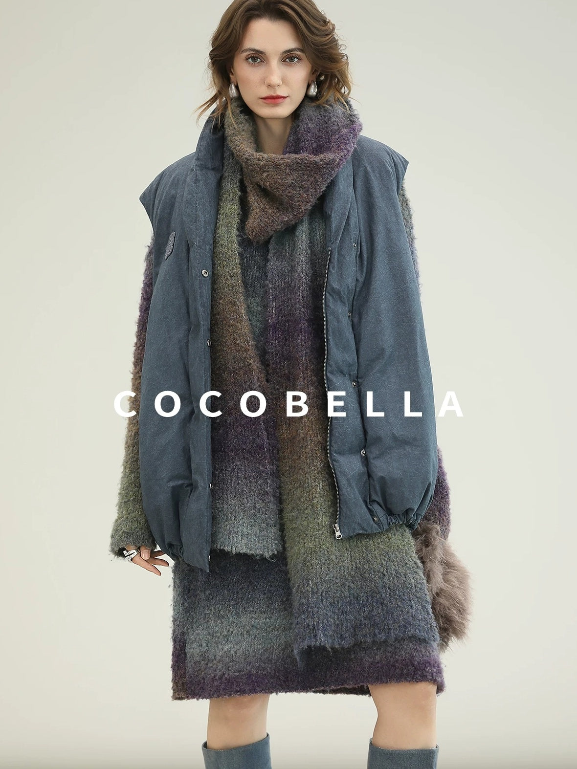 COCOBELLA Soft Knit Relaxed Waist H Silhouette Women Office Long Sleeve Round Neck Dresses