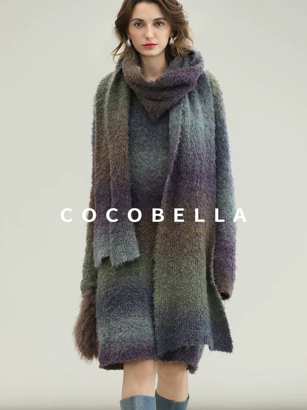 COCOBELLA Soft Knit Relaxed Waist H Silhouette Women Office Long Sleeve Round Neck Dresses