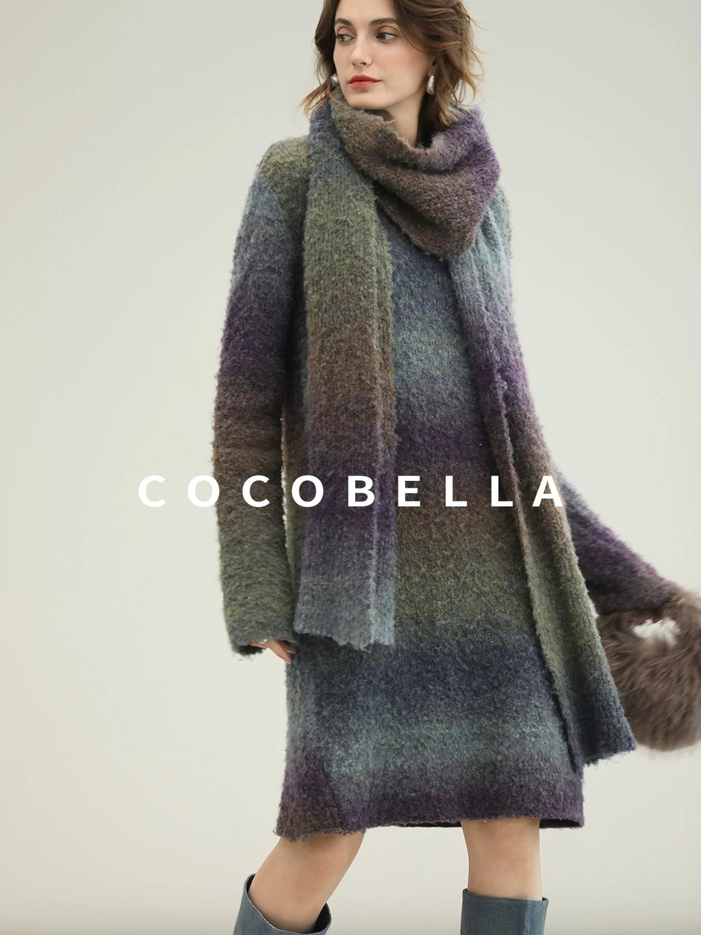 COCOBELLA Soft Knit Relaxed Waist H Silhouette Women Office Long Sleeve Round Neck Dresses