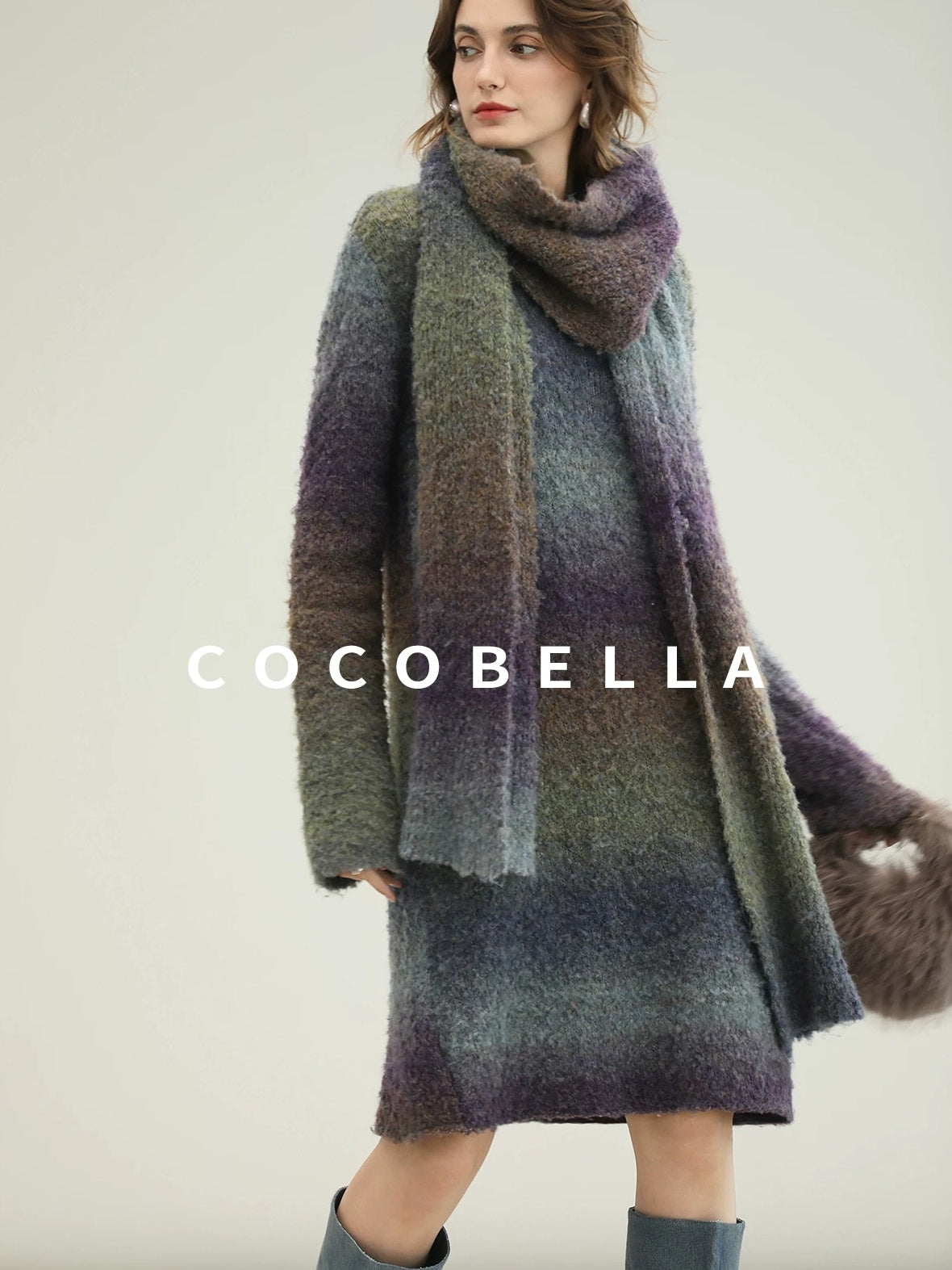 COCOBELLA Soft Knit Relaxed Waist H Silhouette Women Office Long Sleeve Round Neck Dresses