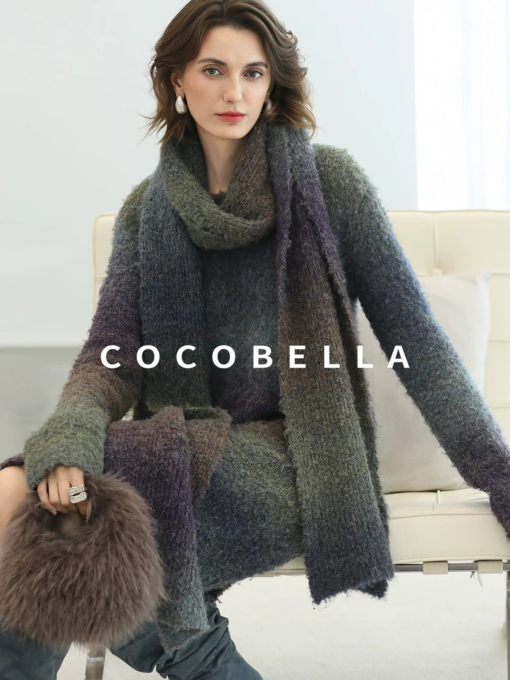 COCOBELLA Soft Knit Relaxed Waist H Silhouette Women Office Long Sleeve Round Neck Dresses