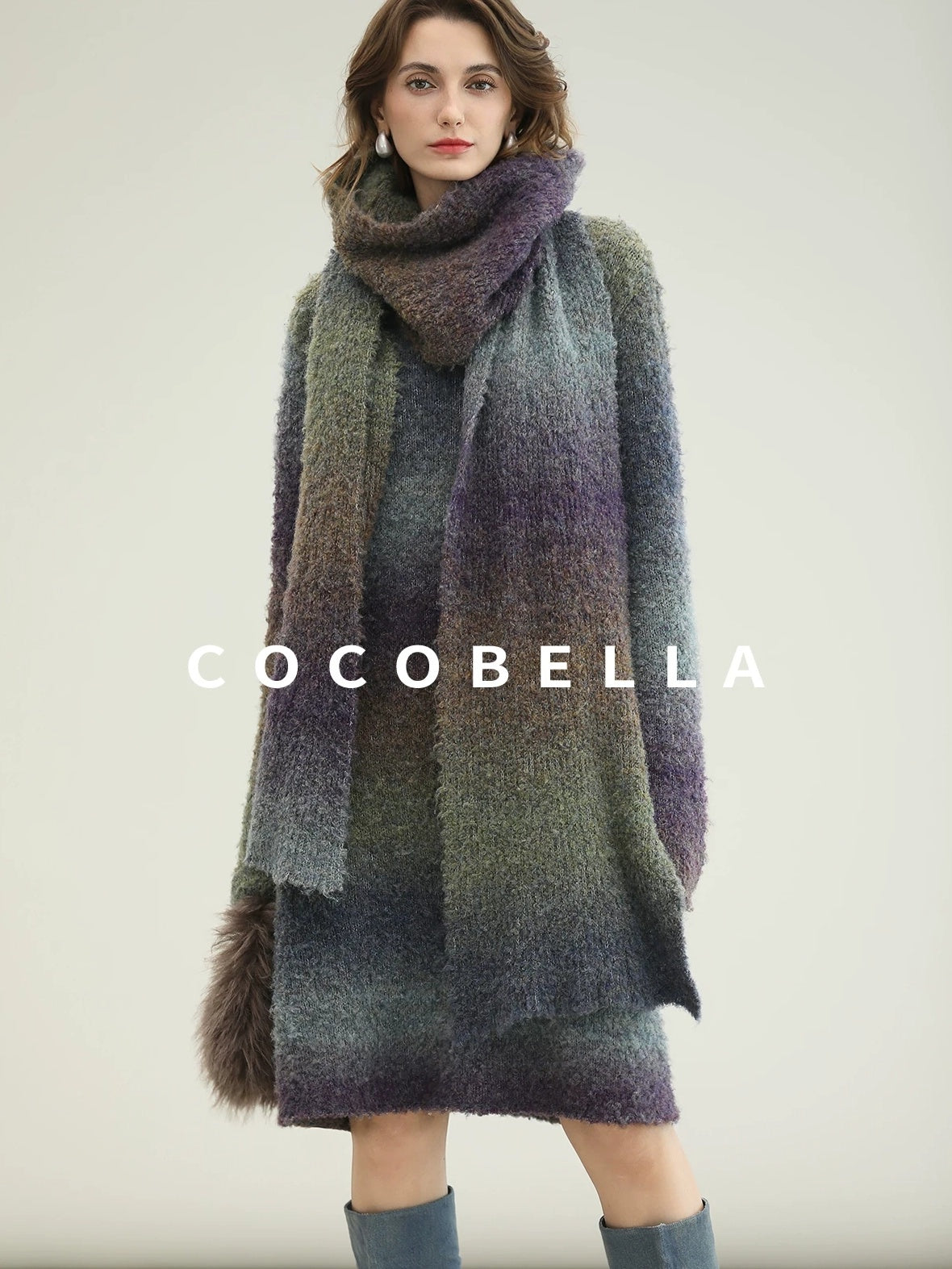 COCOBELLA Soft Knit Relaxed Waist H Silhouette Women Office Long Sleeve Round Neck Dresses