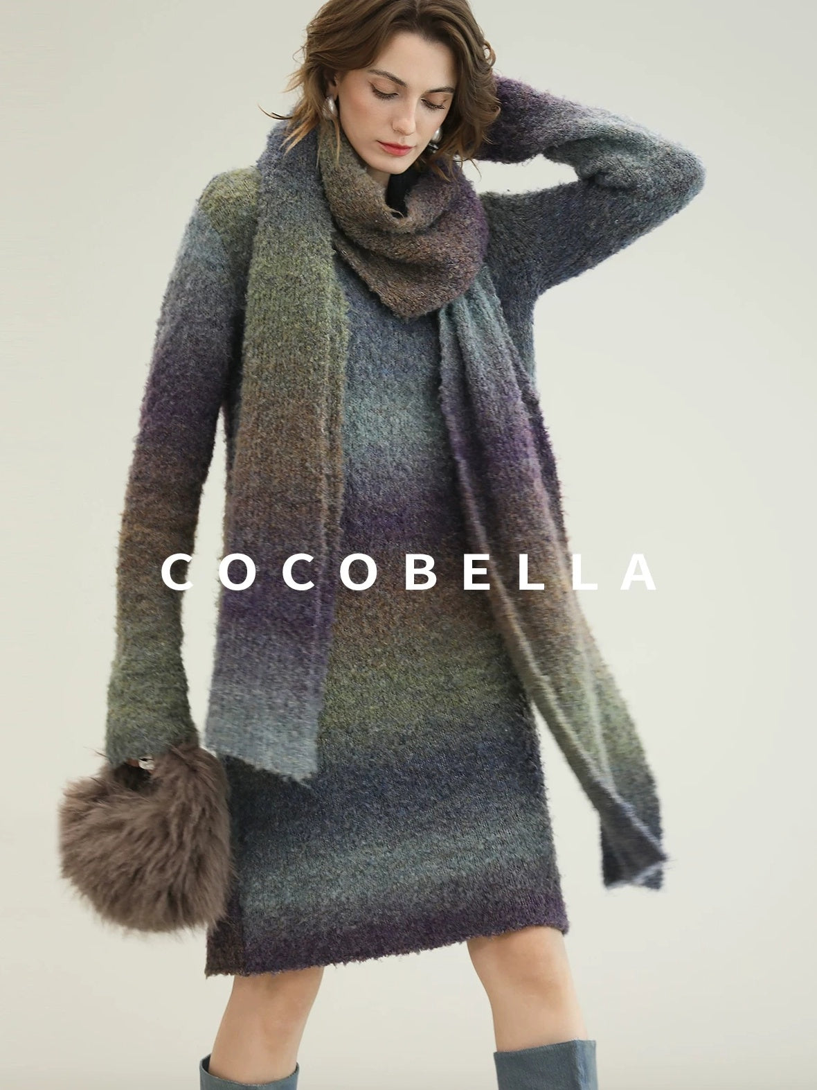 COCOBELLA Soft Knit Relaxed Waist H Silhouette Women Office Long Sleeve Round Neck Dresses
