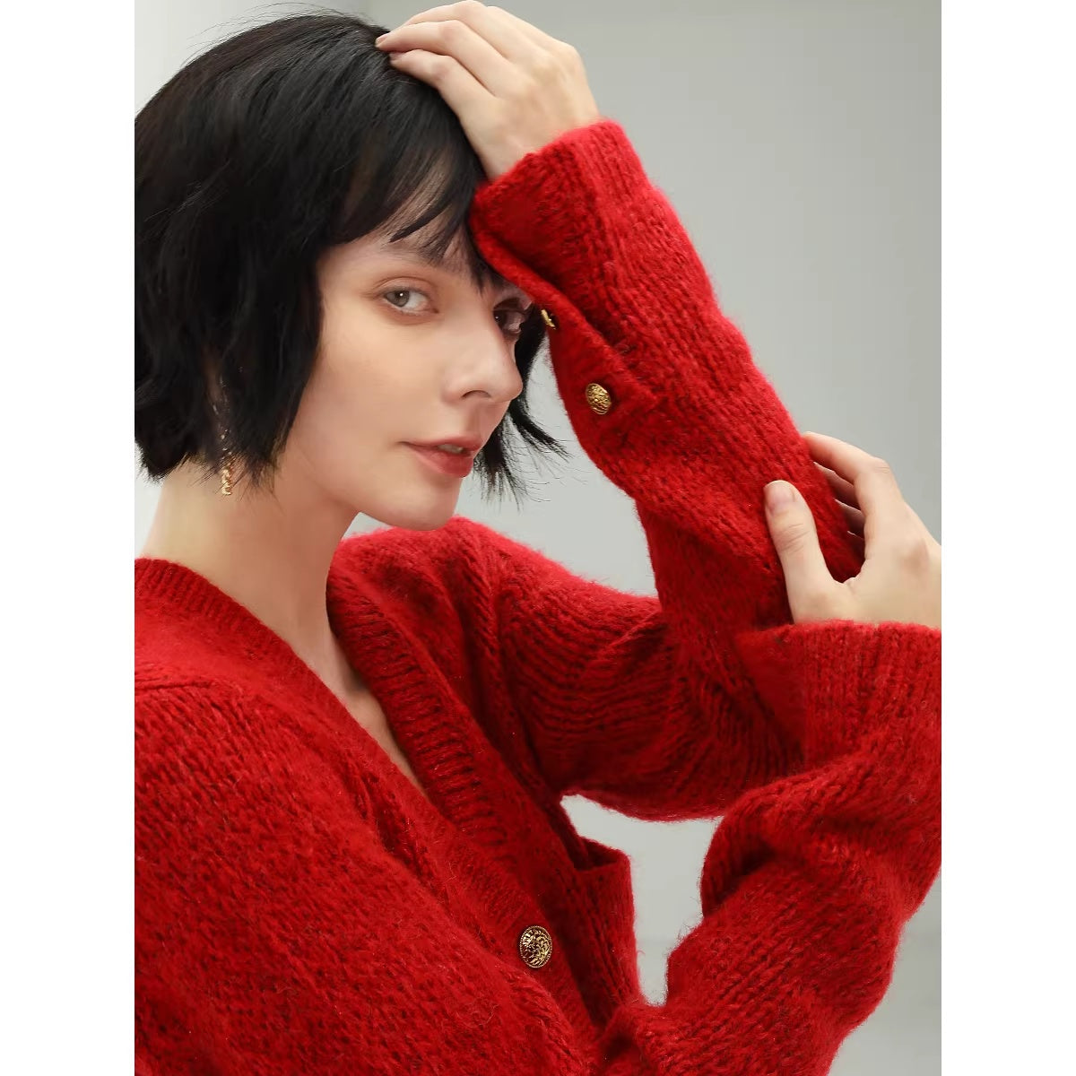 COCOBELLA_Soft_Knit_V_Neck_Buttoned_Straight_Fit_Office_Cardigan_Women_Red_Blue_Sweater_MISSTT