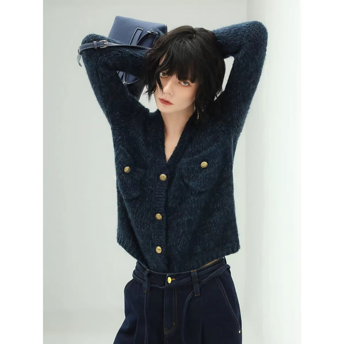 COCOBELLA_Soft_Knit_V_Neck_Buttoned_Straight_Fit_Office_Cardigan_Women_Red_Blue_Sweater_MISSTT