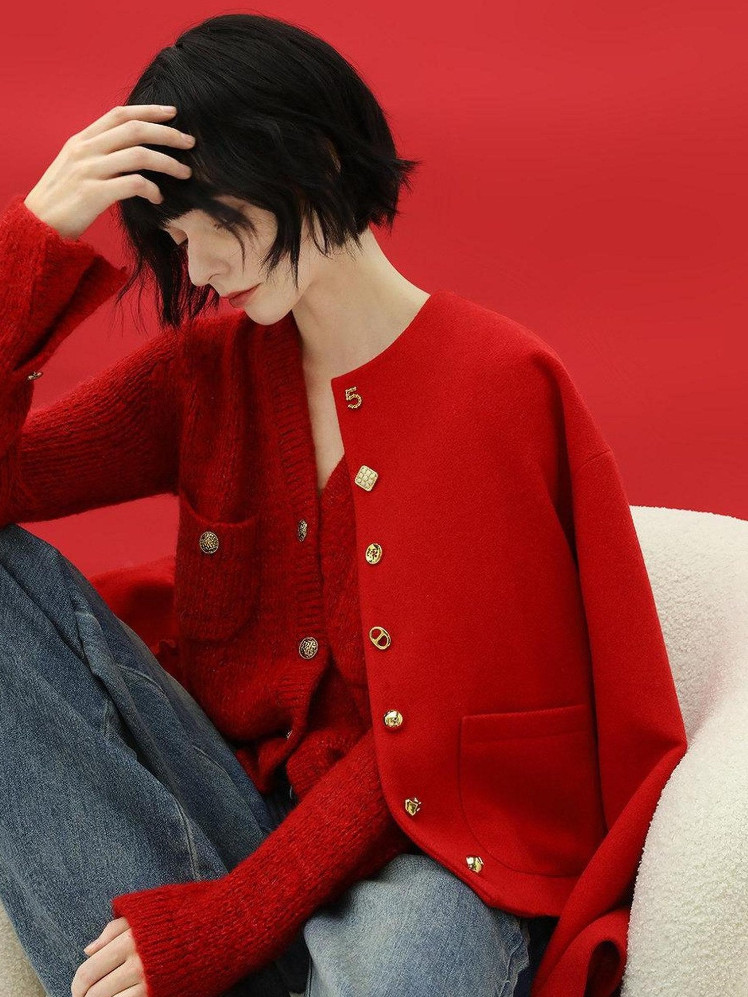 COCOBELLA Soft Knit V Neck Buttoned Straight Fit Office Cardigan Women Red Blue Sweater