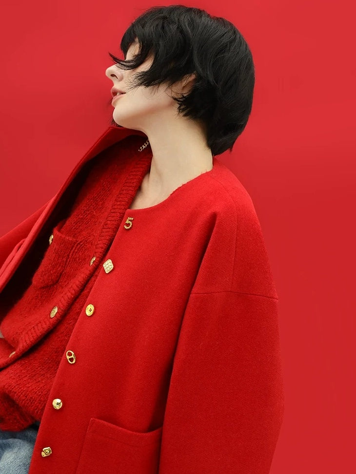 COCOBELLA Soft Knit V Neck Buttoned Straight Fit Office Cardigan Women Red Blue Sweater