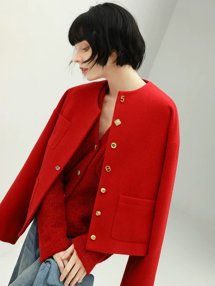 COCOBELLA Soft Knit V Neck Buttoned Straight Fit Office Cardigan Women Red Blue Sweater