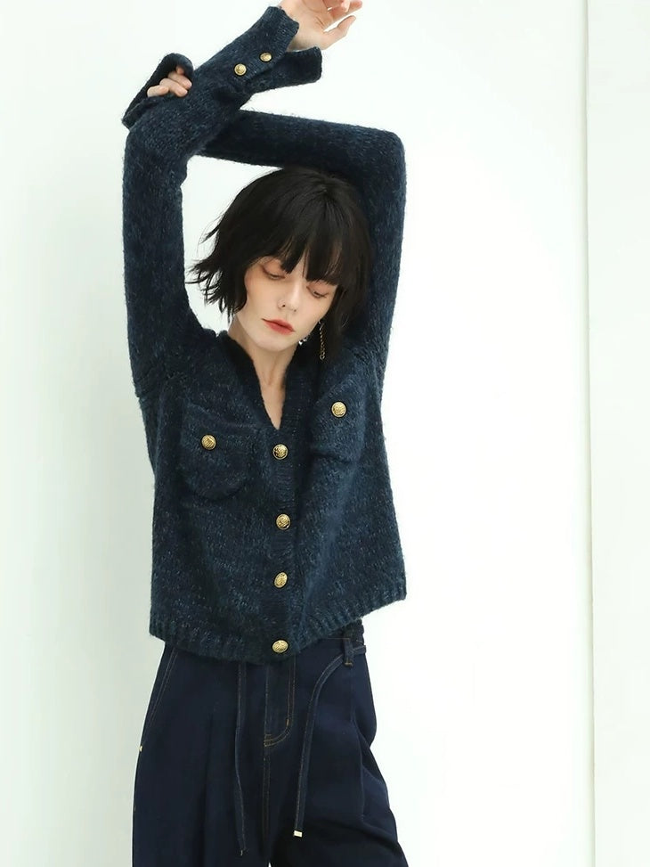 COCOBELLA Soft Knit V Neck Buttoned Straight Fit Office Cardigan Women Red Blue Sweater