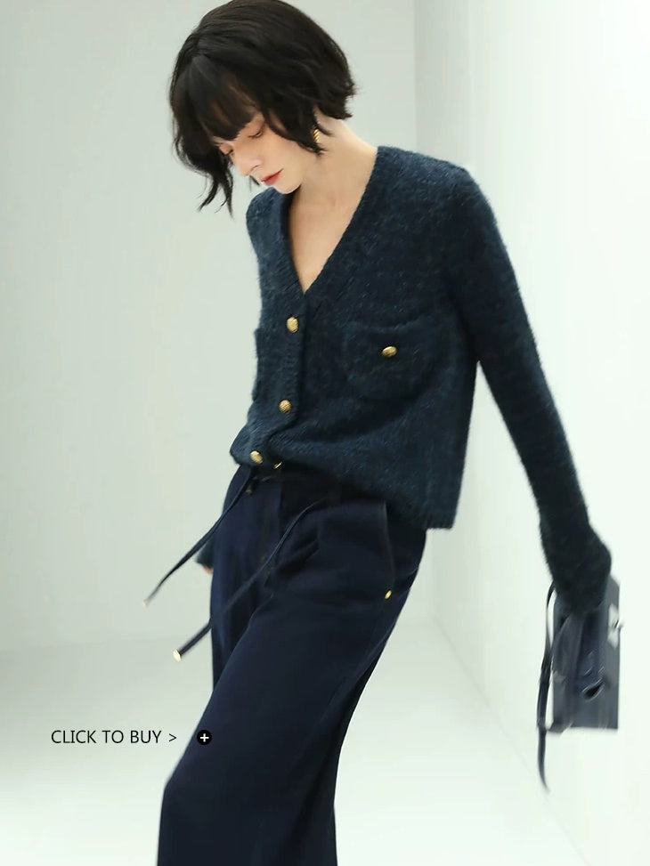 COCOBELLA Soft Knit V Neck Buttoned Straight Fit Office Cardigan Women Red Blue Sweater