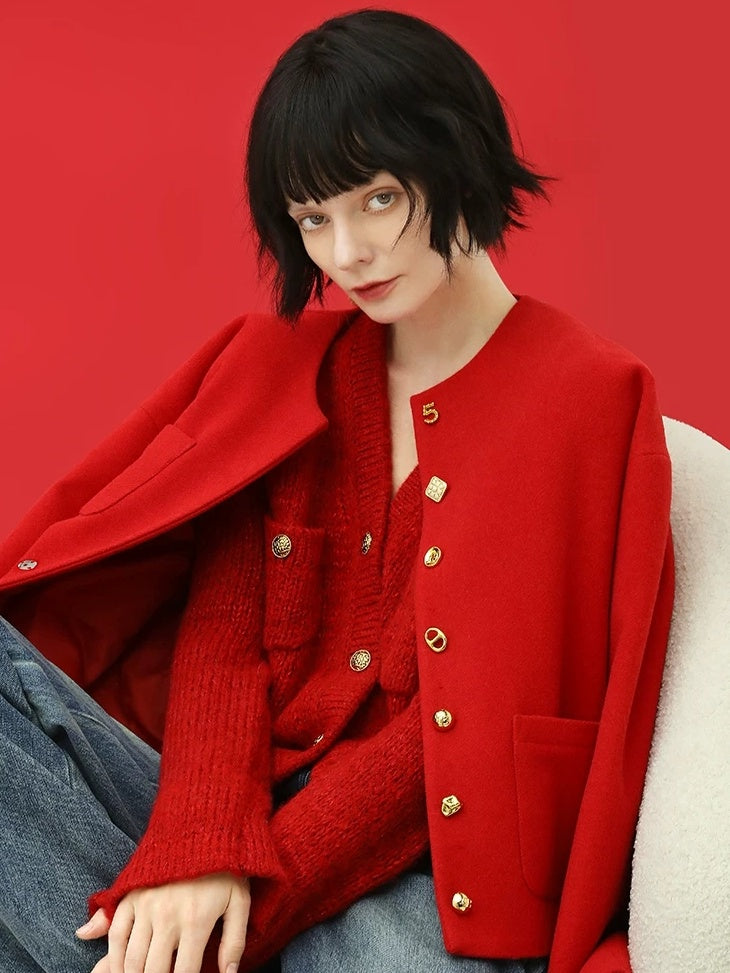 COCOBELLA Soft Knit V Neck Buttoned Straight Fit Office Cardigan Women Red Blue Sweater