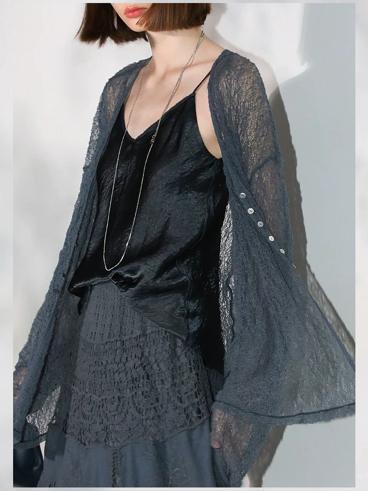 COCOBELLA Soft Lace V Neck Shell Button Straight Fit Women Long Sleeve Knit T-Shirts