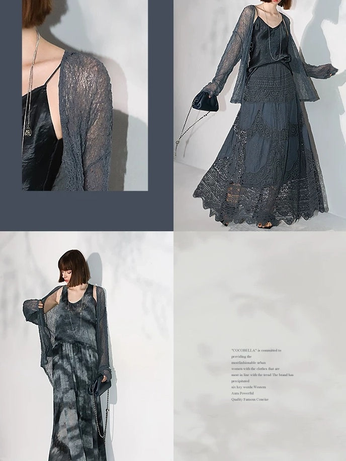 COCOBELLA Soft Lace V Neck Shell Button Straight Fit Women Long Sleeve Knit T-Shirts