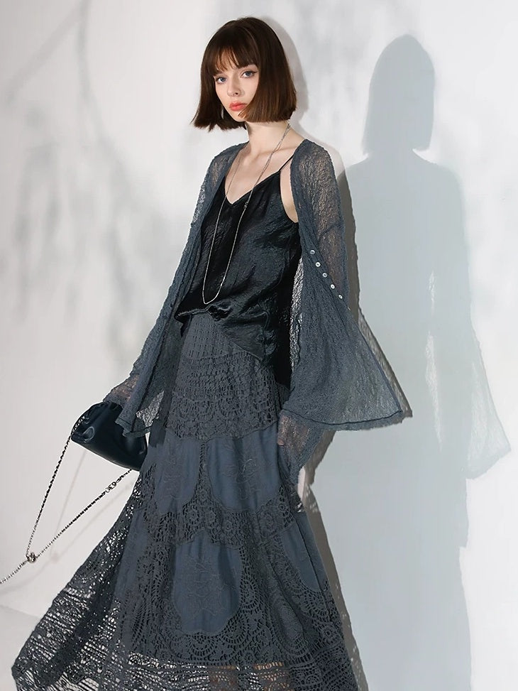 COCOBELLA Soft Lace V Neck Shell Button Straight Fit Women Long Sleeve Knit T-Shirts